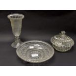 Angus and Greener circa 1850 glass bowl and cover with vase and matching bowl which converts to a