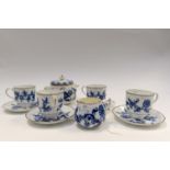 Royal Worcester blue and white four coffee cups and saucers, cream jug and sugar bowl and cover,