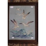 Embroidered 1920's framed picture "Seagulls"