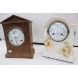 An early 20th Century oak eight day mantle clock and a further eight day mantle clock with a