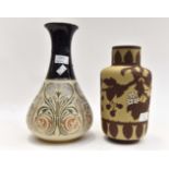 Two early 20th Century Langley vases, one brown with leaf design,