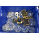 Tutbury crystal drinking vessels, (with labels) and paperweight and conserve jar plus lid,