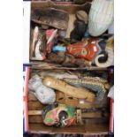 Two boxes of African Tribal masks and busts and a small carved figure. 2 Boxes.