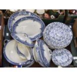 Blue and white late 19th Century part dinner wares to include tureens and cover,