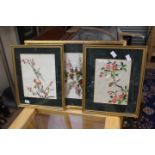 Three modern Chinese silks in frames