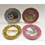 Four Minton handpainted limited edition colour swatches cabinet plates, with gilt decoration,