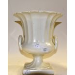 Cream twin handled urn jardiniere upon pedestal base,