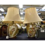 Satsuma style table lamps with floral and bird decoration