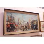 Gaston (20th century French), Parisienne street Scene, oil on canvas, signed top left, 58cm x 118cm.