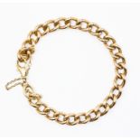 A 9ct gold bracelet weighing, curb links, length approx 8'', complete with safety chain,