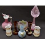 A group of Bohemian and Continental glass vases and bowl (8 items)