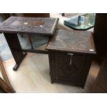 A carved oak table and a coal purdonium,