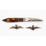 A tortoiseshell and silver handled letter opener, Birmingham 1896, Levi & Salaman,