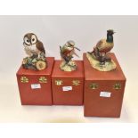 Royal Crown Derby birds; Kingfisher; Pheasant; Owl,