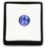 A 10 carat loose blue tanzanite gem stone, round brilliant cut,