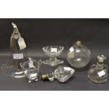 A group of Victorian glass ware; Wasp trap, smoke bell, lamp pull, salt,