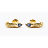 A pair of sapphire and diamond yellow gold earrings,