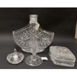 A cut glass basket circa 1930's and a dressing table set, cut glass, box and cover,