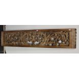 A 19th Century pitch pine acanthus carved frieze, 154cm wide,