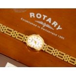 Ladies 9ct gold Rotary watch, oval white enamel dial, total gross weight approx 18gms,