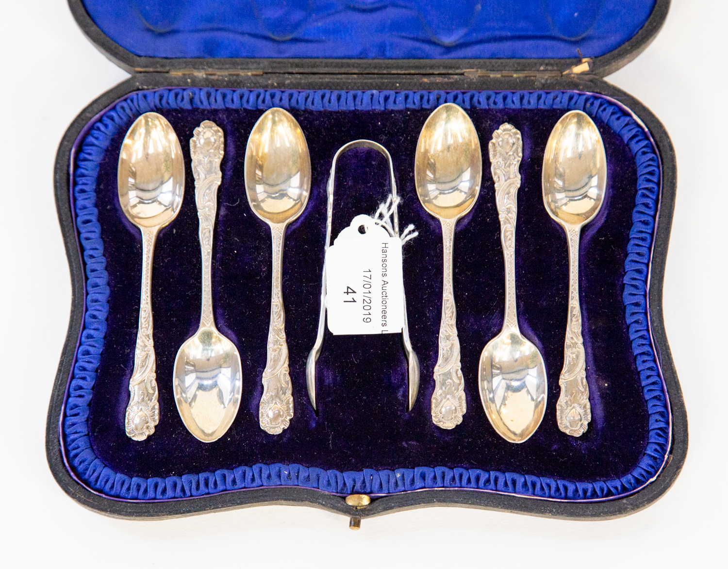 A W Corke and Son, Wolverhampton set of 6 silver spoons and sugar tongs, London 1901,