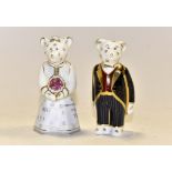 Royal Crown Derby paperweights, Bride & Groom mini bears in box. Signed by artist to the base.