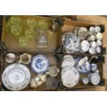 Four boxes of assorted ceramics and glassware, including Royal Doulton, Myott, blue and white,