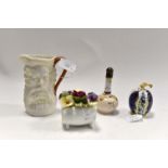 Royal Worcester porcelain fruit, small Wedgwood vase, porcelain mask jug,
