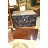 19th century Eastern ebonised hardwood inlaid rectangular box,