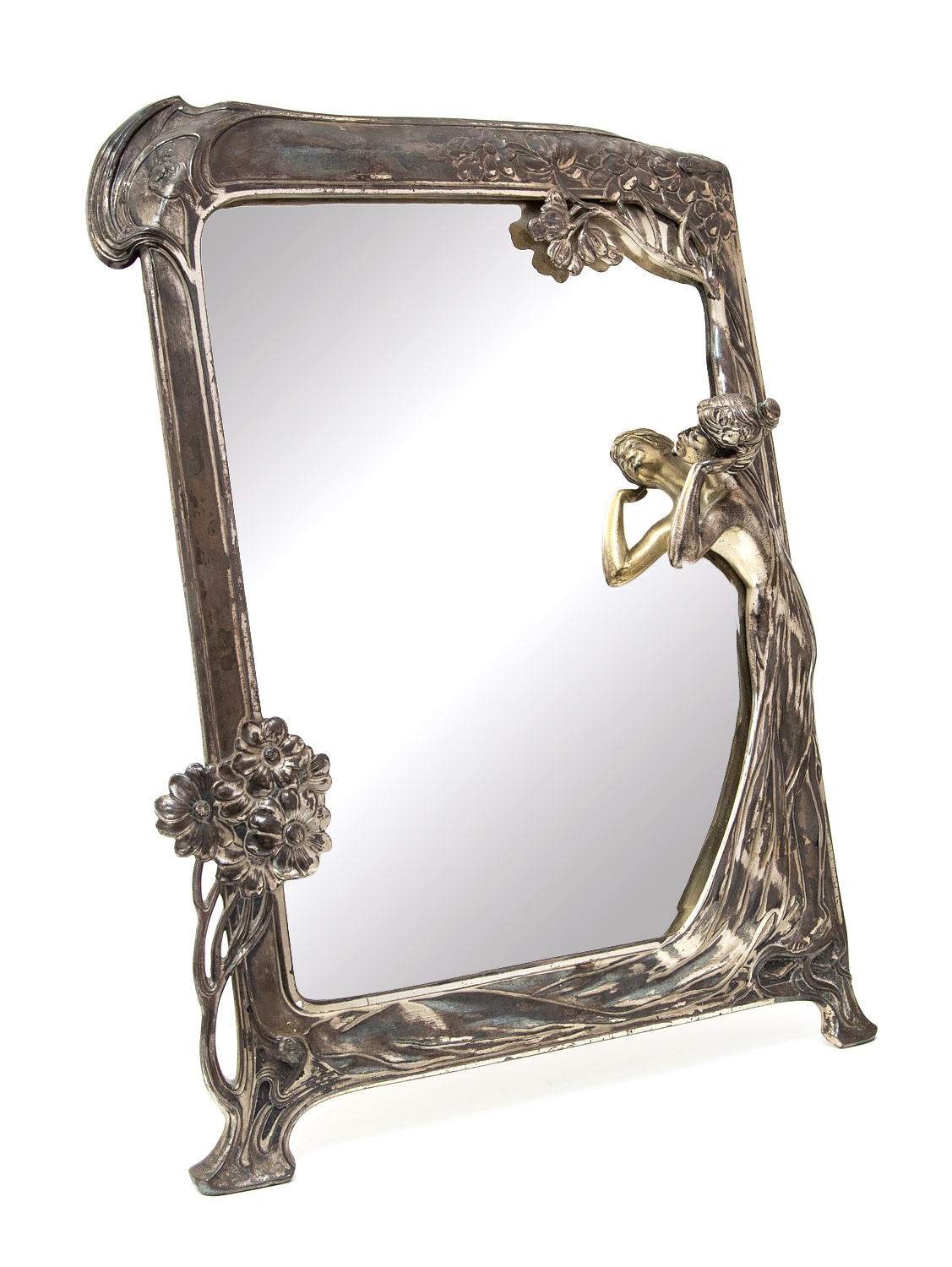 A WMF ART NOUVEAU ELECTROPLATED 'ECHO' STRUT MIRROR,