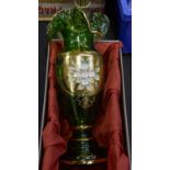 Wallis Simpson Interest - a Bohemian green glass vase, wavy rim, gilt edges,