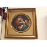 Late 19th early 20th Century oval oil on canvas, Madonna and Child with angel, signed "T. Green" 1.