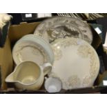 Grays Pottery; a silver, galleon plate (8½ inches) cream and painted enamel jug, plates etc,