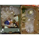 Mixed glassware lot to include orange carnival glass dish, etched wine glasses,