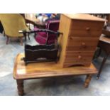 A collection of furniture, comprising a three drawer pine chest,