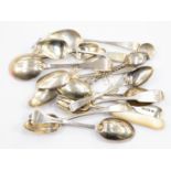 A collection of silver teaspoons various dates and styles, some initialed to the handles,