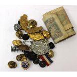 A small collection of WW2 Royal Navy buttons, two WW2 Soviet Union Banknotes,