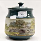 1920's hand painted Langley Ware tobacco jar with country scene