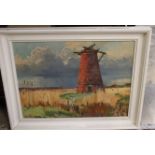 A collection of pictures,framed oils on board of Country scene, two Windmill scenes plus prints etc.