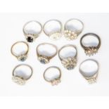 Ten assorted silver rings,