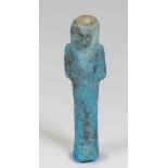 Egyptian faience shabti Late Period, C. 525 BC. small mould-made mummiform worker figure: wears