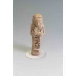 Egyptian Faience Shabti Third Intermediate Period, Circa 900 BC. The figure is depicted in mummiform