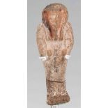 Egyptian moulded pottery shabti figure with some painted decoration.