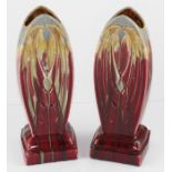 **REOFFER IN APR LONDON 60/80**A Pair of Fulper pottery style vases, of elongated form moulded