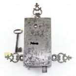 An 18th century Continental steel antique lock with pierced ears (not original key)