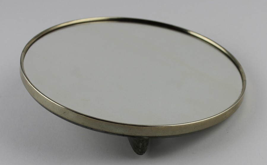 A Lalique glass and white metal mounted circular mirror, the glass work richly decorated with horned - Image 2 of 4