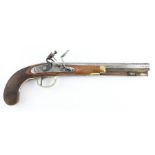 An 18th century Frizzen flintlock pistol by Bennett, the 10 inch octagonal steel barrel stamped