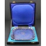 A Queen Elizabeth II Silver Jubilee commemorative square silver salver, having stepped rim with