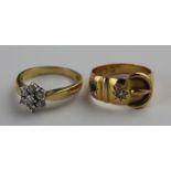 An 18ct. gold and diamond cluster ring, set central round cut diamond, surrounded six similar