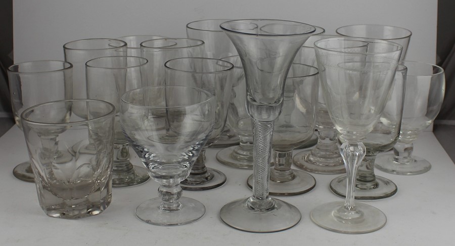 A collection of eighteen 18th, 19th century and later wine glasses to include an air twist stem wine - Image 2 of 3